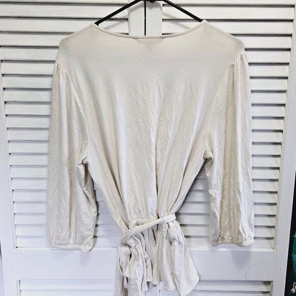 NWT LAUREN RALPH LAUREN JERSEY PEPLUM BELTED SIDE TIE BLOUSE/TOP CREAM M $98 - Picture 5 of 9